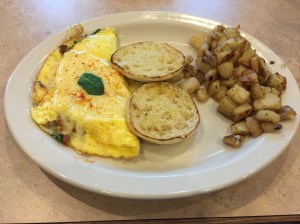 The Spinach Bacon Mushroom Omelette at The Egg & I on Gunbarrel Road was stuffed with the promised fillings and plenty of cheese. It’s served with an English muffin and a choice of sides, such as ranch potatoes.